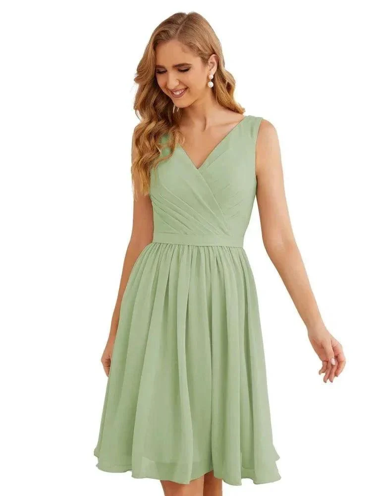 Numbersea V-Neck Bridesmaid Dresses Chiffon Short Knee Length Formal Prom Gowns for Women Party Homecoming  SEA28062 - Image 30