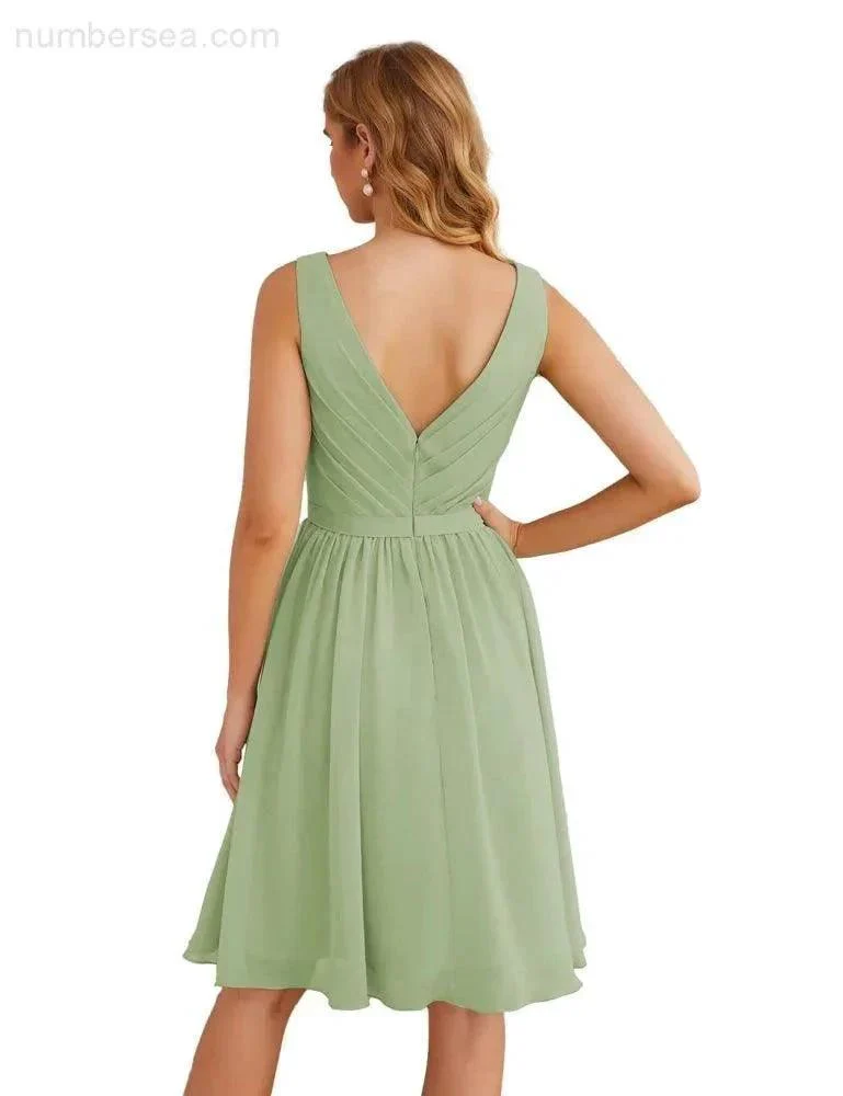 Numbersea V-Neck Bridesmaid Dresses Chiffon Short Knee Length Formal Prom Gowns for Women Party Homecoming  SEA28062 - Image 31