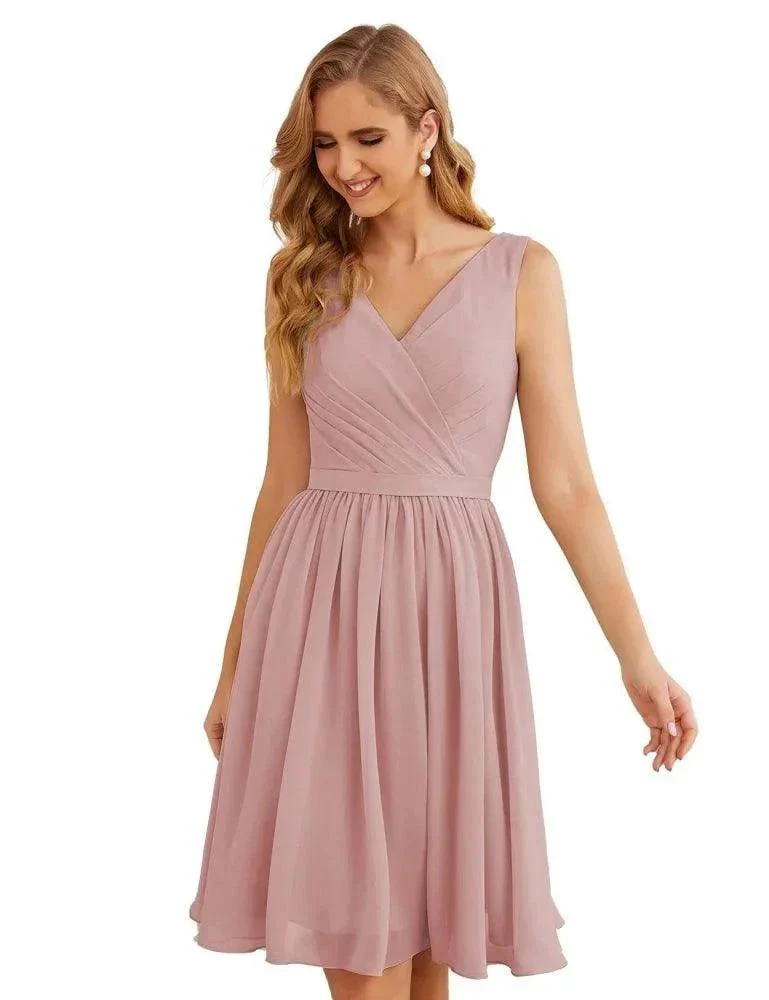 Numbersea V-Neck Bridesmaid Dresses Chiffon Short Knee Length Formal Prom Gowns for Women Party Homecoming  SEA28062 - Image 35