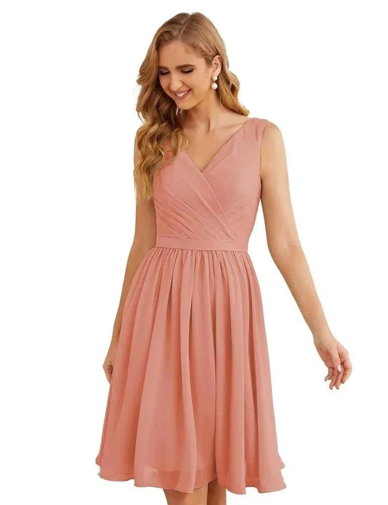 Numbersea V-Neck Bridesmaid Dresses Chiffon Short Knee Length Formal Prom Gowns for Women Party Homecoming  SEA28062 - Image 4