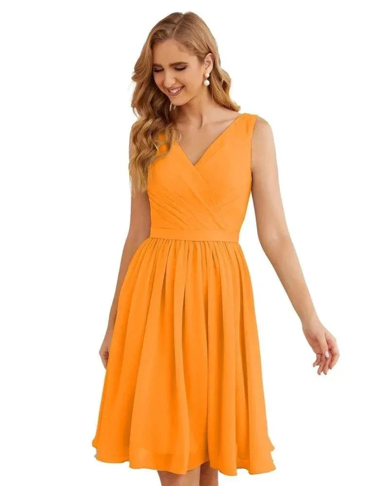 Numbersea V-Neck Bridesmaid Dresses Chiffon Short Knee Length Formal Prom Gowns for Women Party Homecoming  SEA28062 - Image 6