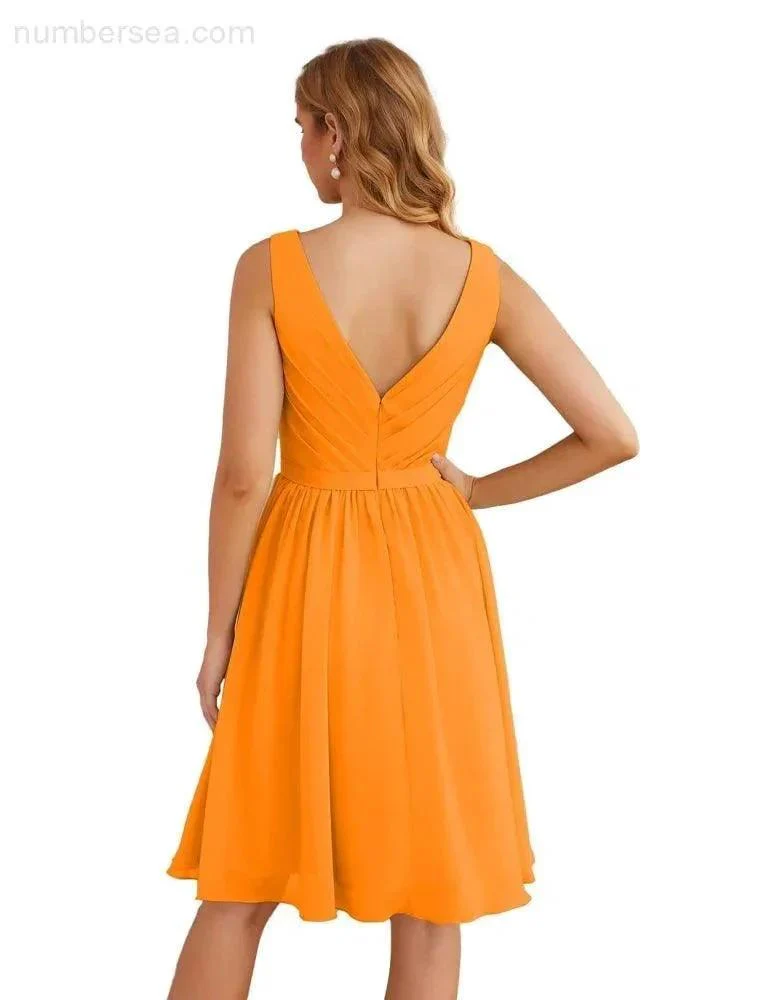 Numbersea V-Neck Bridesmaid Dresses Chiffon Short Knee Length Formal Prom Gowns for Women Party Homecoming  SEA28062 - Image 7