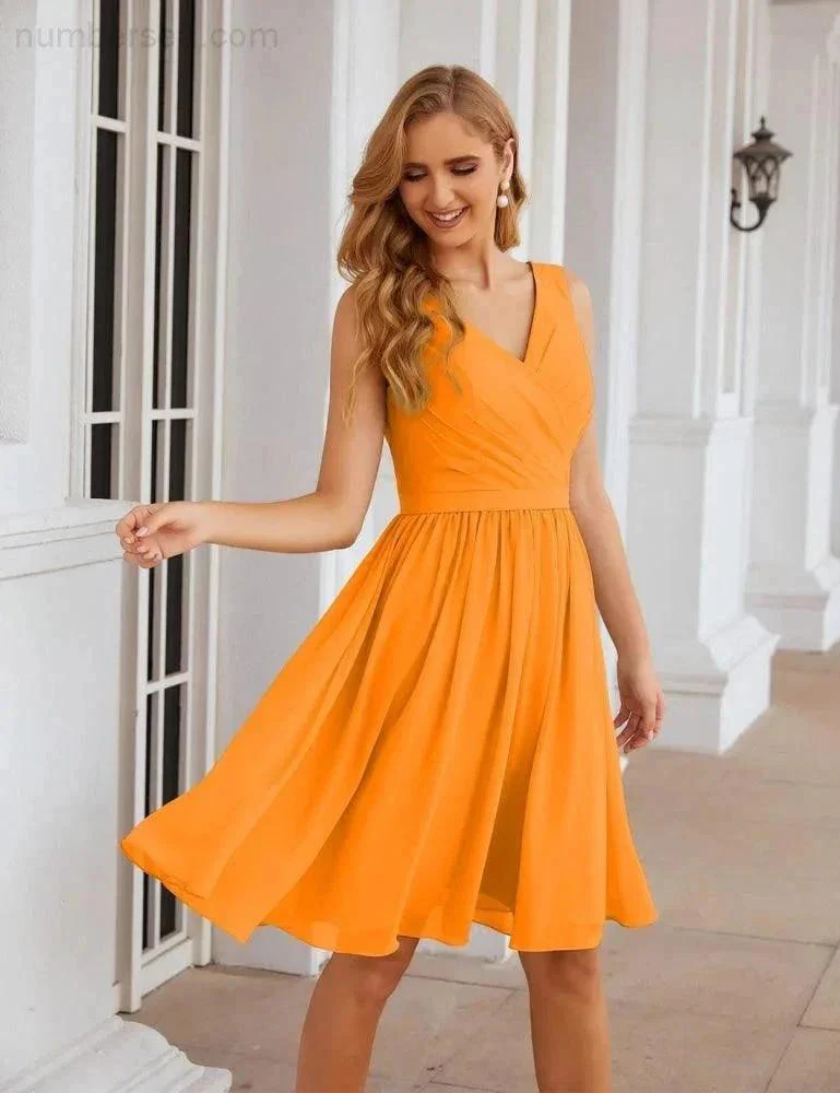 Numbersea V-Neck Bridesmaid Dresses Chiffon Short Knee Length Formal Prom Gowns for Women Party Homecoming  SEA28062 - Image 8