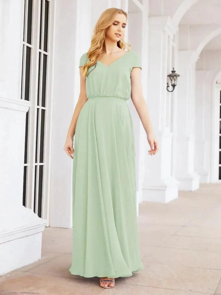 Numbersea V-Neck Bridesmaid Dresses Long Cap Sleeves Prom Evening Formal Gowns 28071 - Image 10