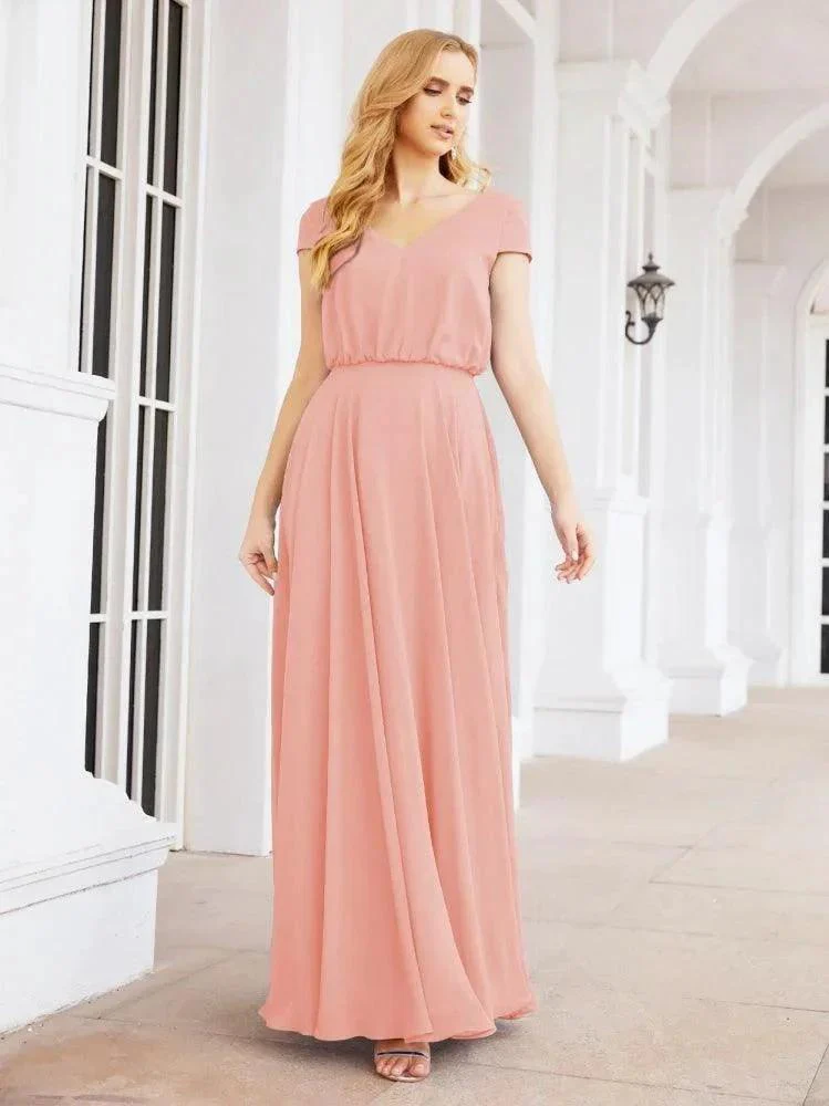 Numbersea V-Neck Bridesmaid Dresses Long Cap Sleeves Prom Evening Formal Gowns 28071 - Image 12