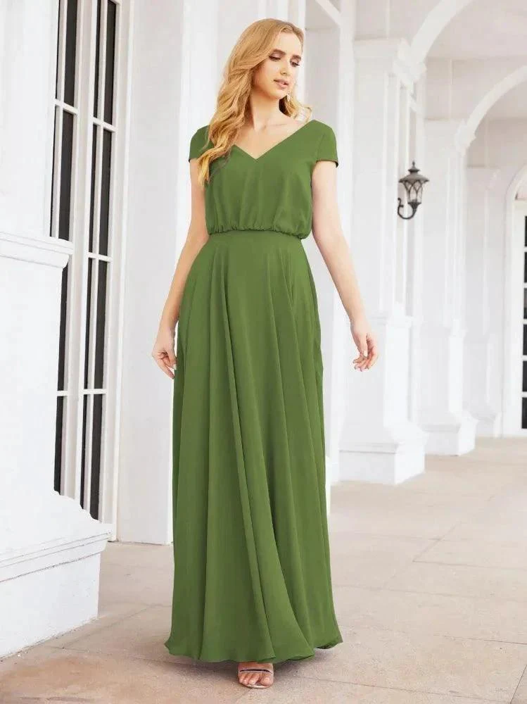 Numbersea V-Neck Bridesmaid Dresses Long Cap Sleeves Prom Evening Formal Gowns 28071 - Image 14