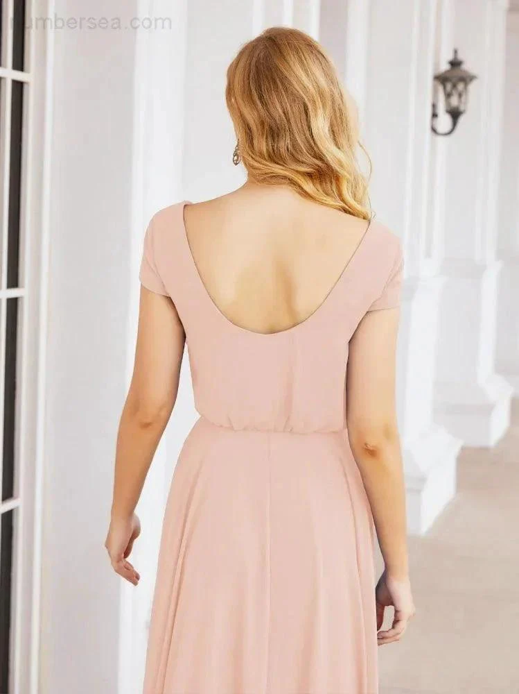 Numbersea V-Neck Bridesmaid Dresses Long Cap Sleeves Prom Evening Formal Gowns 28071 - Image 17