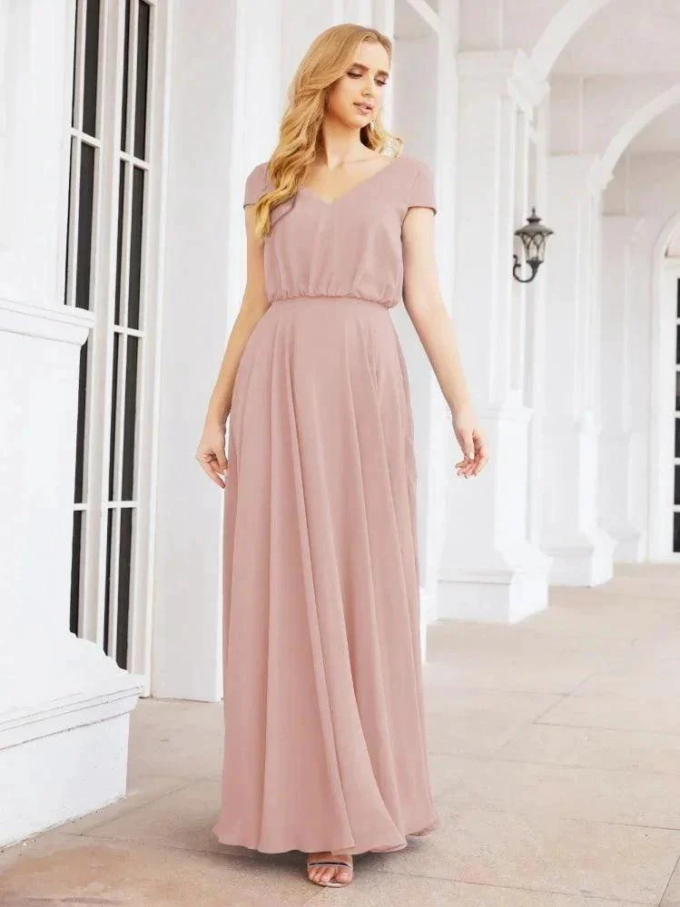 Numbersea V-Neck Bridesmaid Dresses Long Cap Sleeves Prom Evening Formal Gowns 28071 - Image 18