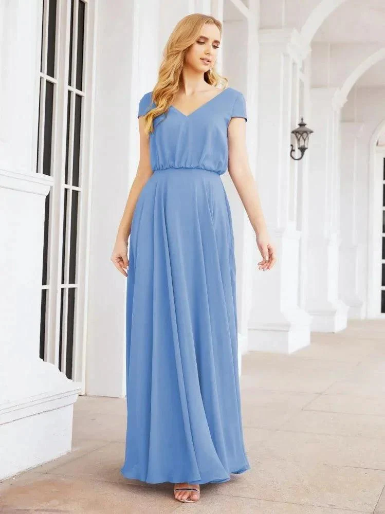 Numbersea V-Neck Bridesmaid Dresses Long Cap Sleeves Prom Evening Formal Gowns 28071 - Image 20