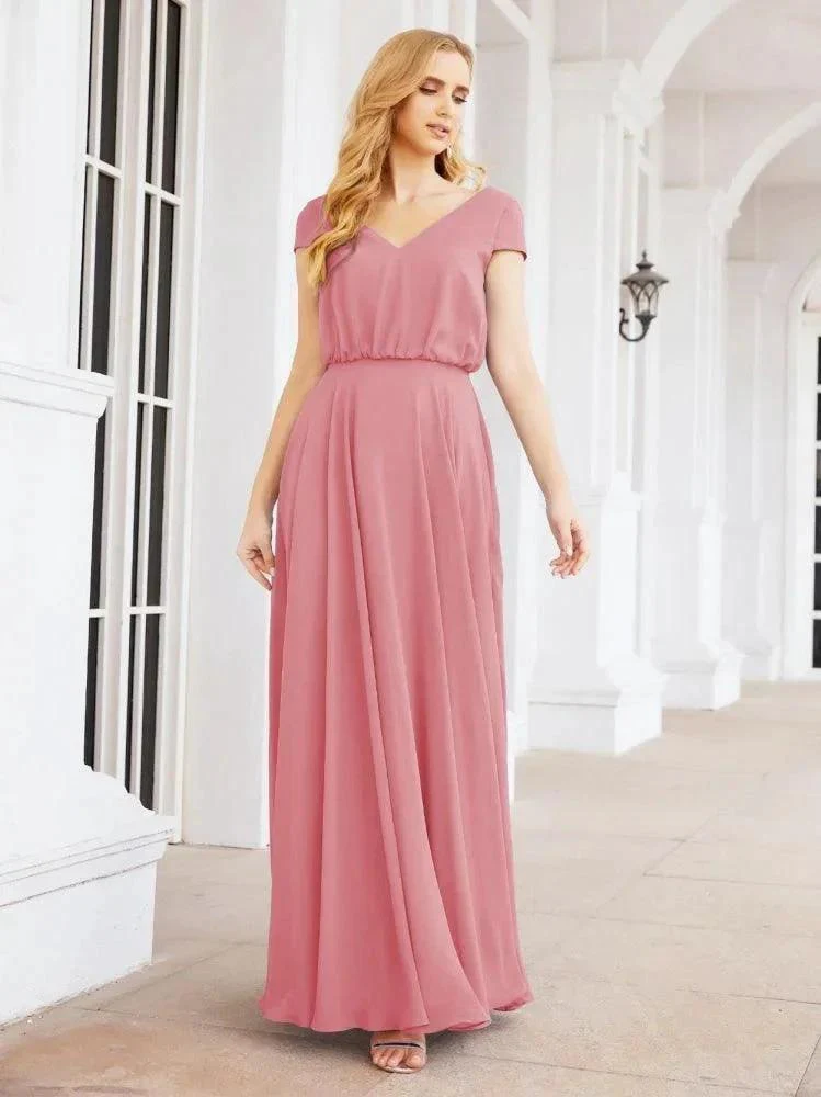Numbersea V-Neck Bridesmaid Dresses Long Cap Sleeves Prom Evening Formal Gowns 28071 - Image 22