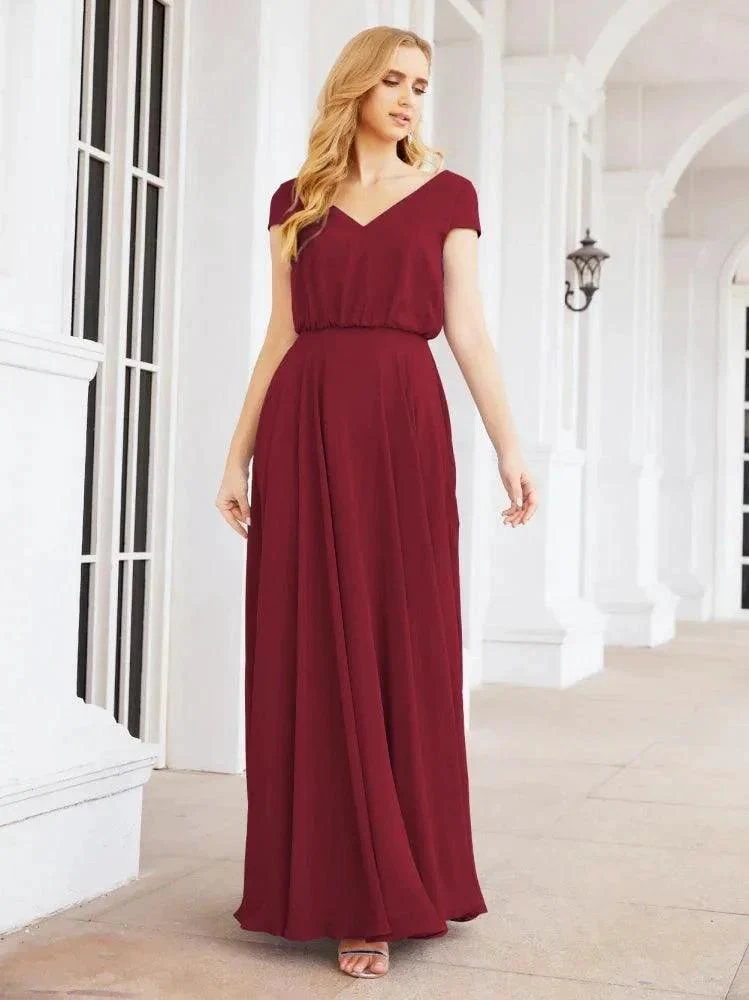 Numbersea V-Neck Bridesmaid Dresses Long Cap Sleeves Prom Evening Formal Gowns 28071 - Image 24