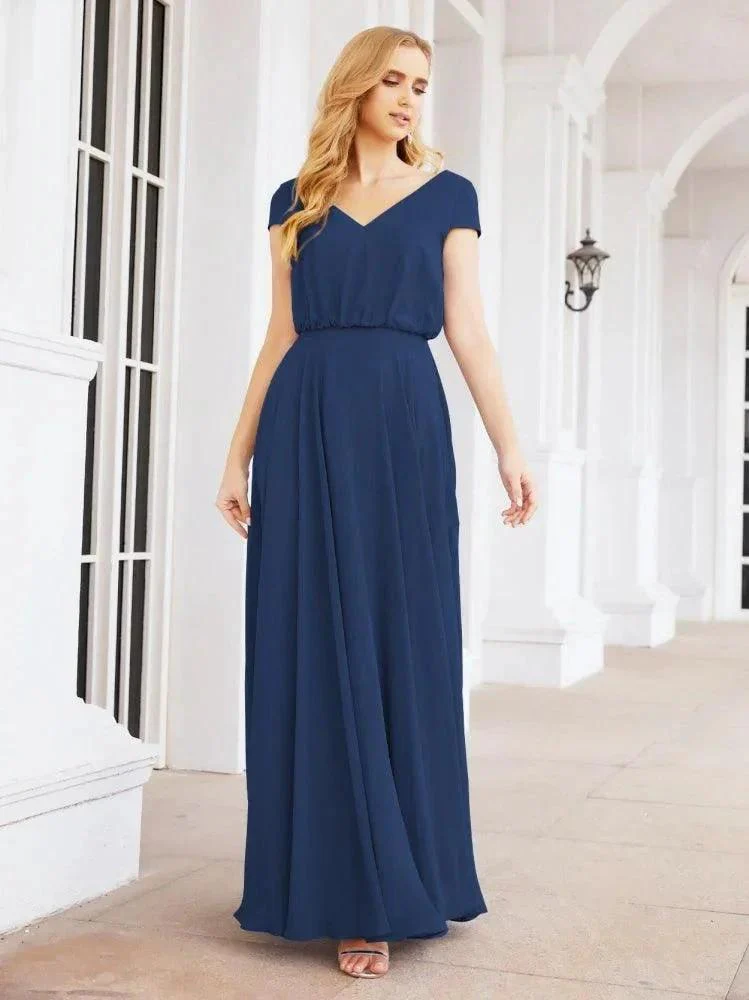 Numbersea V-Neck Bridesmaid Dresses Long Cap Sleeves Prom Evening Formal Gowns 28071 - Image 26