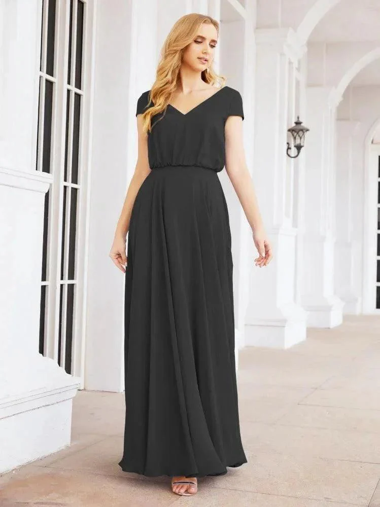 Numbersea V-Neck Bridesmaid Dresses Long Cap Sleeves Prom Evening Formal Gowns 28071 - Image 30