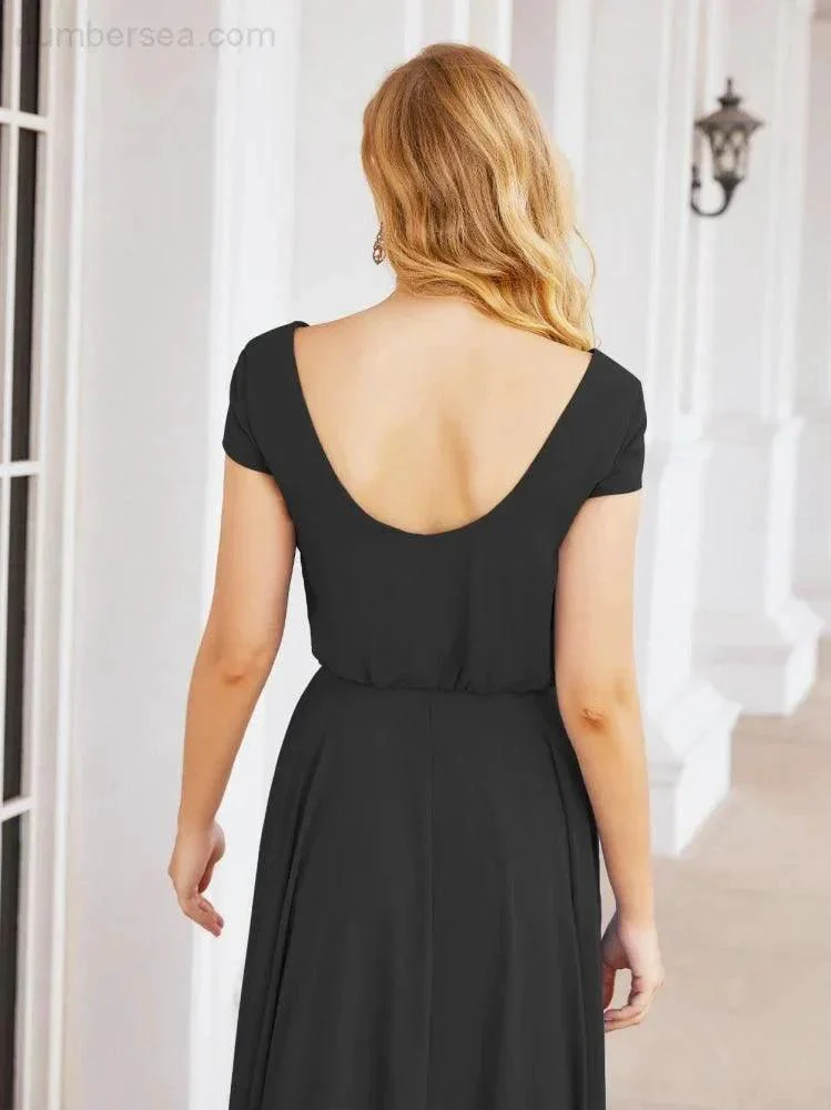 Numbersea V-Neck Bridesmaid Dresses Long Cap Sleeves Prom Evening Formal Gowns 28071 - Image 31
