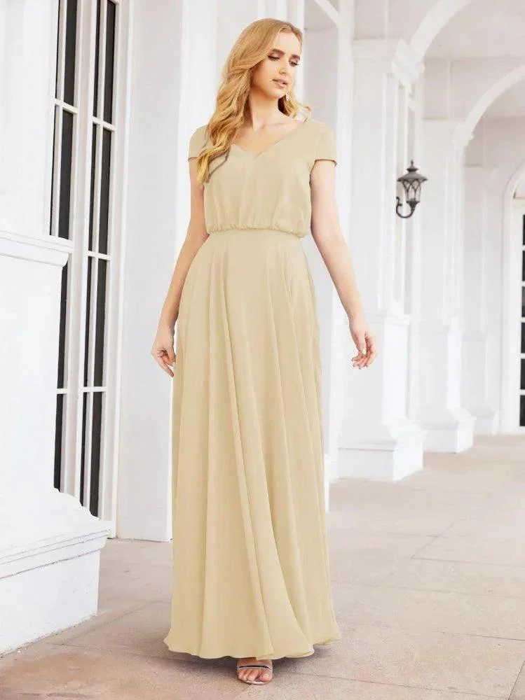 Numbersea V-Neck Bridesmaid Dresses Long Cap Sleeves Prom Evening Formal Gowns 28071 - Image 32