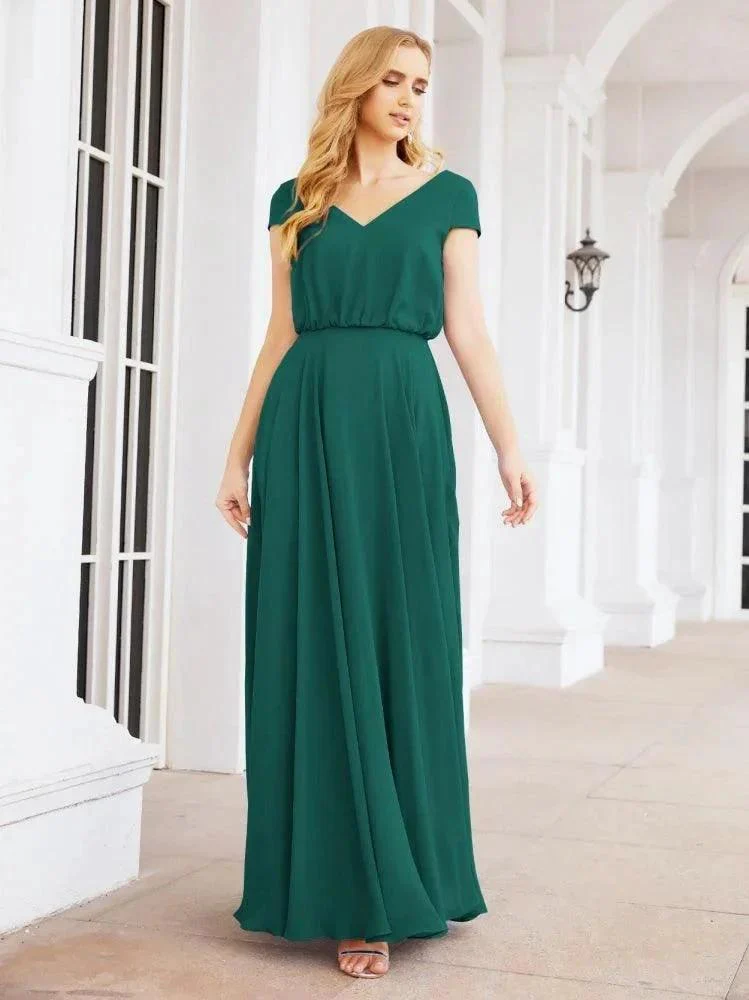 Numbersea V-Neck Bridesmaid Dresses Long Cap Sleeves Prom Evening Formal Gowns 28071 - Image 34