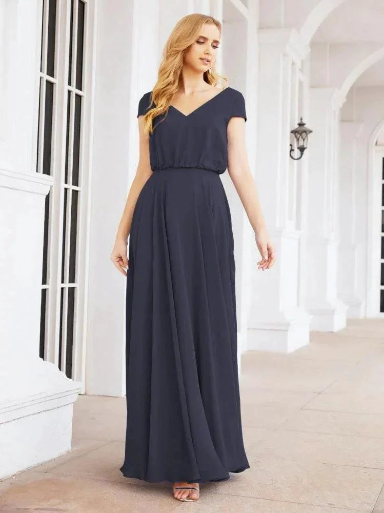 Numbersea V-Neck Bridesmaid Dresses Long Cap Sleeves Prom Evening Formal Gowns 28071 - Image 36