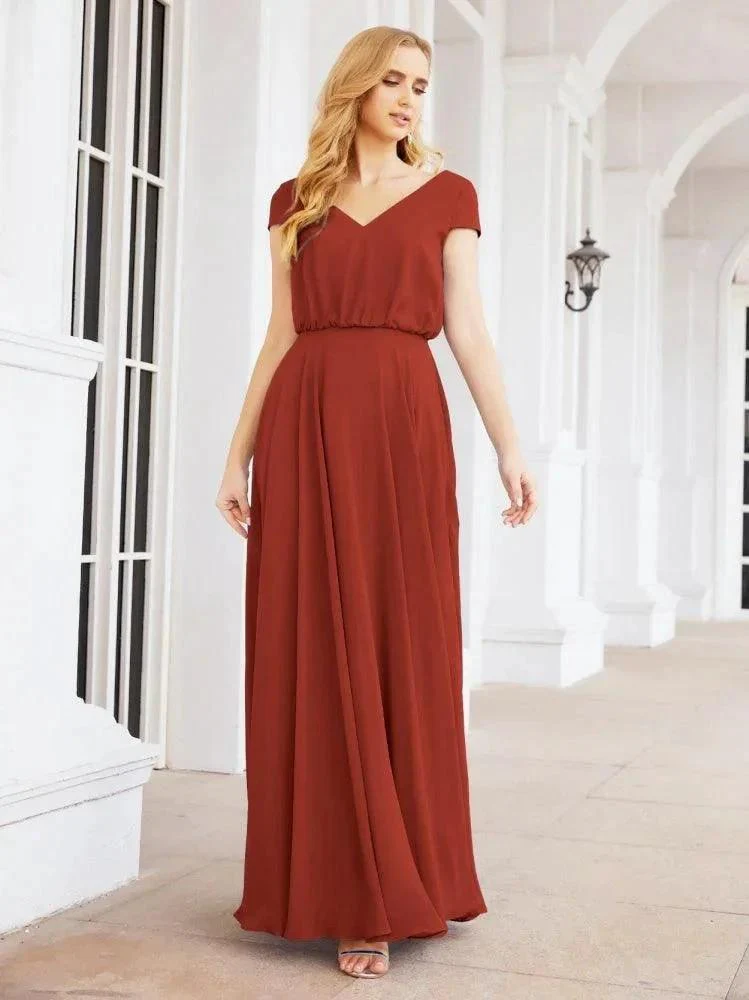 Numbersea V-Neck Bridesmaid Dresses Long Cap Sleeves Prom Evening Formal Gowns 28071 - Image 38