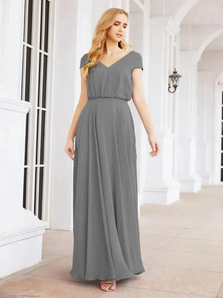 Numbersea V-Neck Bridesmaid Dresses Long Cap Sleeves Prom Evening Formal Gowns 28071 - Image 40