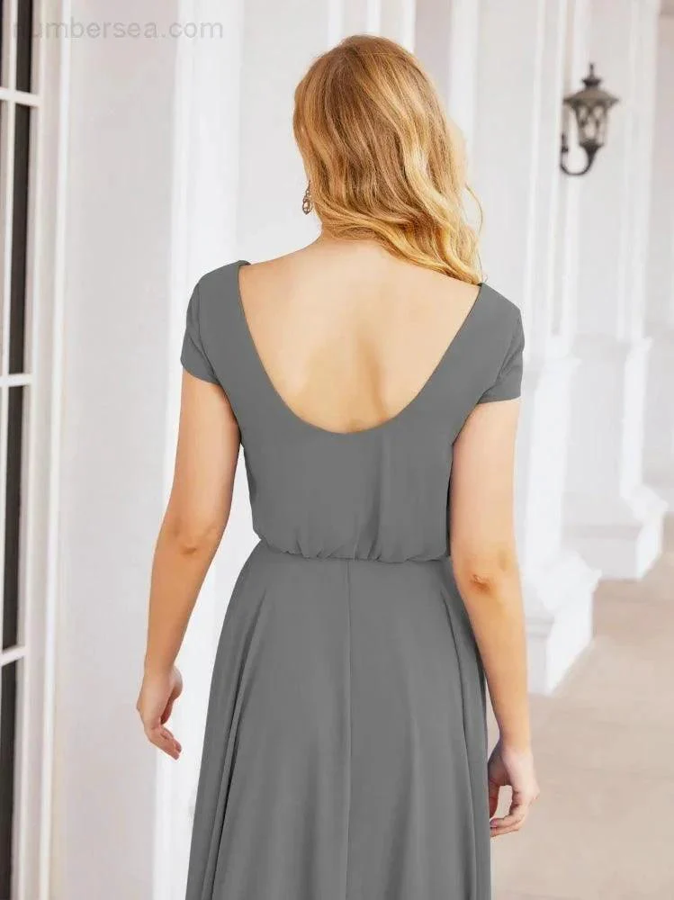Numbersea V-Neck Bridesmaid Dresses Long Cap Sleeves Prom Evening Formal Gowns 28071 - Image 41
