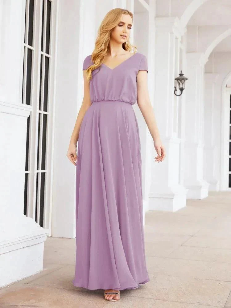 Numbersea V-Neck Bridesmaid Dresses Long Cap Sleeves Prom Evening Formal Gowns 28071 - Image 42
