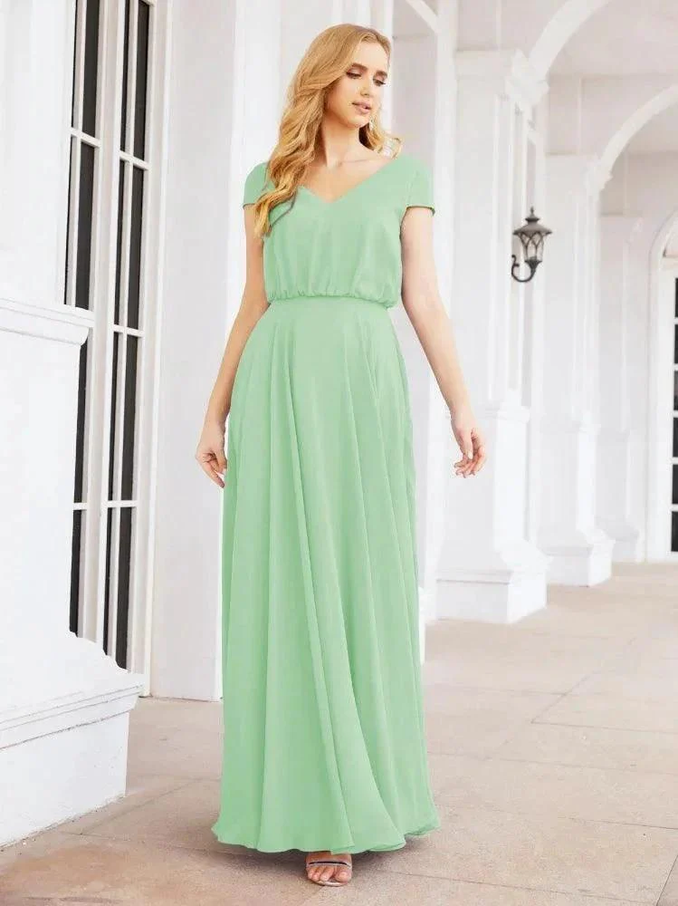 Numbersea V-Neck Bridesmaid Dresses Long Cap Sleeves Prom Evening Formal Gowns 28071 - Image 44