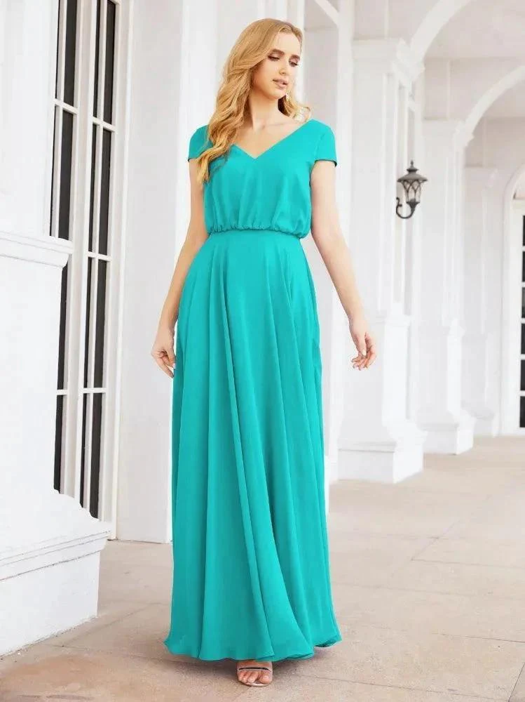 Numbersea V-Neck Bridesmaid Dresses Long Cap Sleeves Prom Evening Formal Gowns 28071 - Image 46