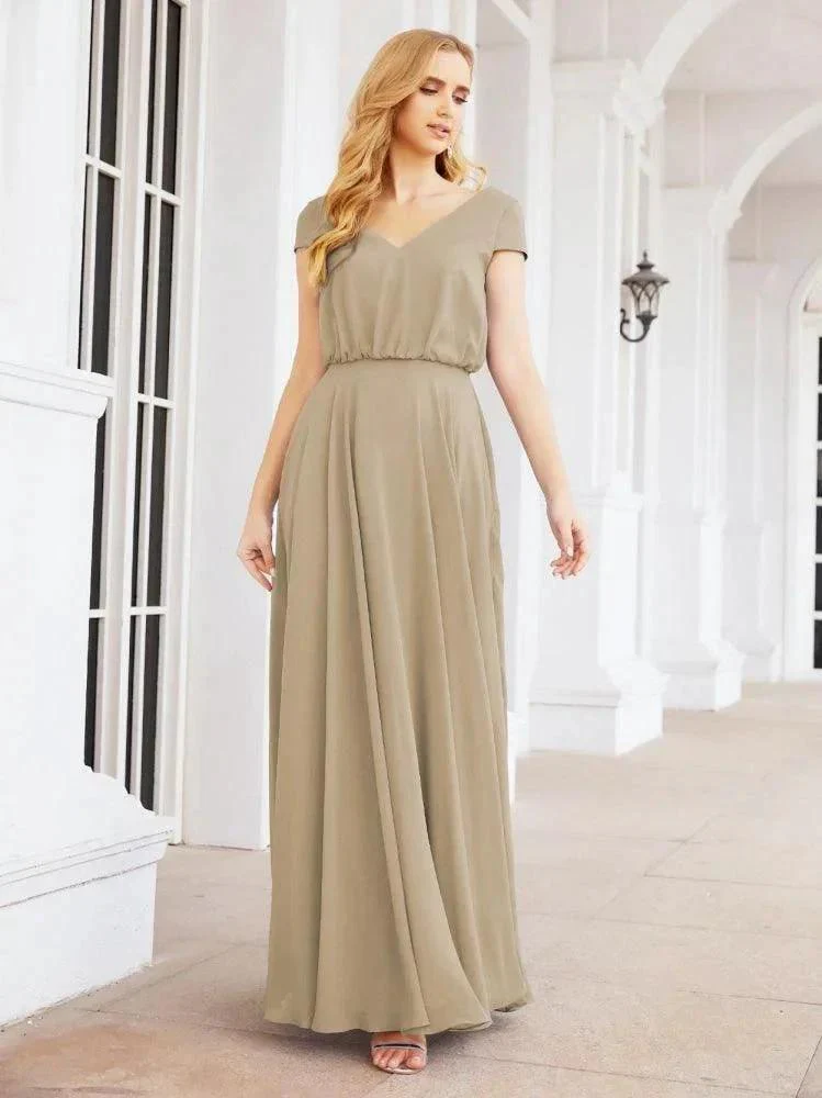 Numbersea V-Neck Bridesmaid Dresses Long Cap Sleeves Prom Evening Formal Gowns 28071 - Image 48