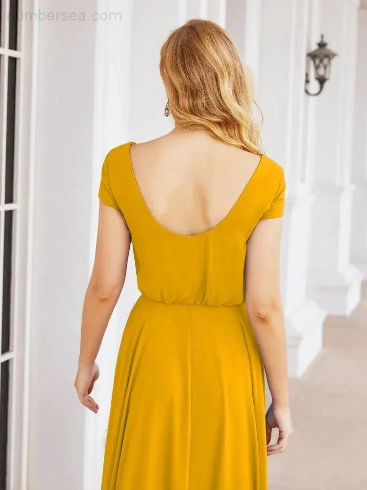 Numbersea V-Neck Bridesmaid Dresses Long Cap Sleeves Prom Evening Formal Gowns 28071 - Image 5