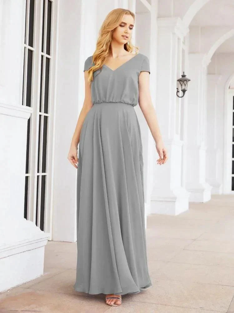 Numbersea V-Neck Bridesmaid Dresses Long Cap Sleeves Prom Evening Formal Gowns 28071 - Image 50