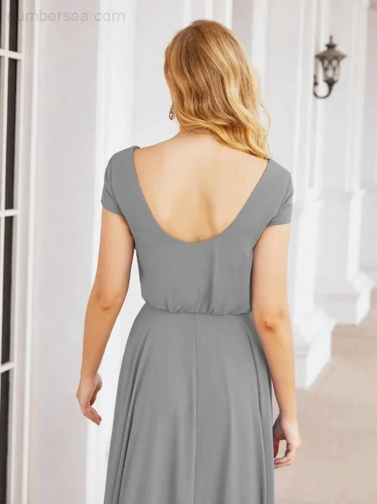 Numbersea V-Neck Bridesmaid Dresses Long Cap Sleeves Prom Evening Formal Gowns 28071 - Image 51
