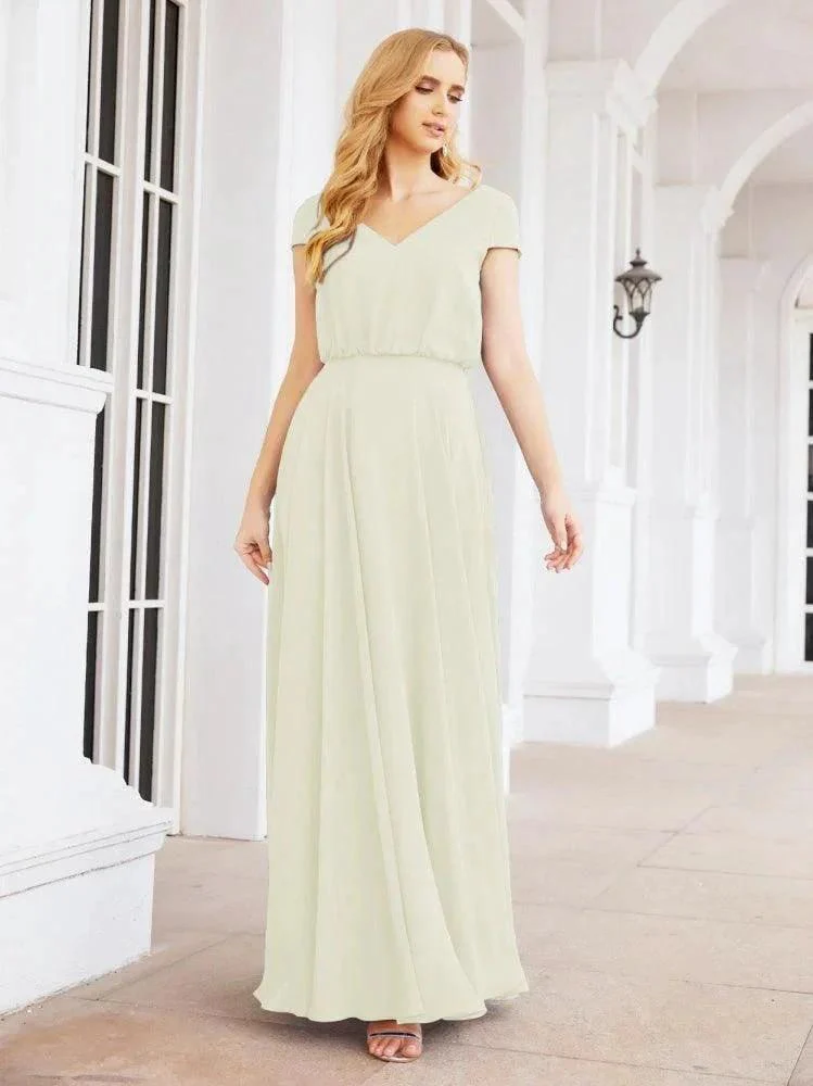 Numbersea V-Neck Bridesmaid Dresses Long Cap Sleeves Prom Evening Formal Gowns 28071 - Image 52