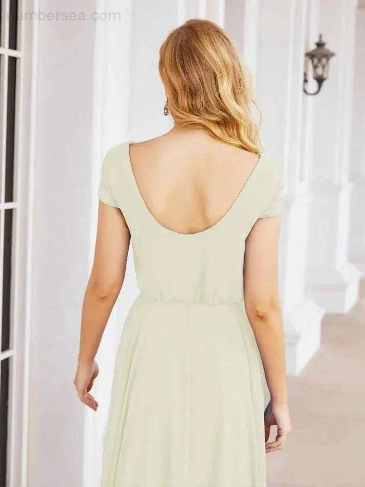 Numbersea V-Neck Bridesmaid Dresses Long Cap Sleeves Prom Evening Formal Gowns 28071 - Image 53