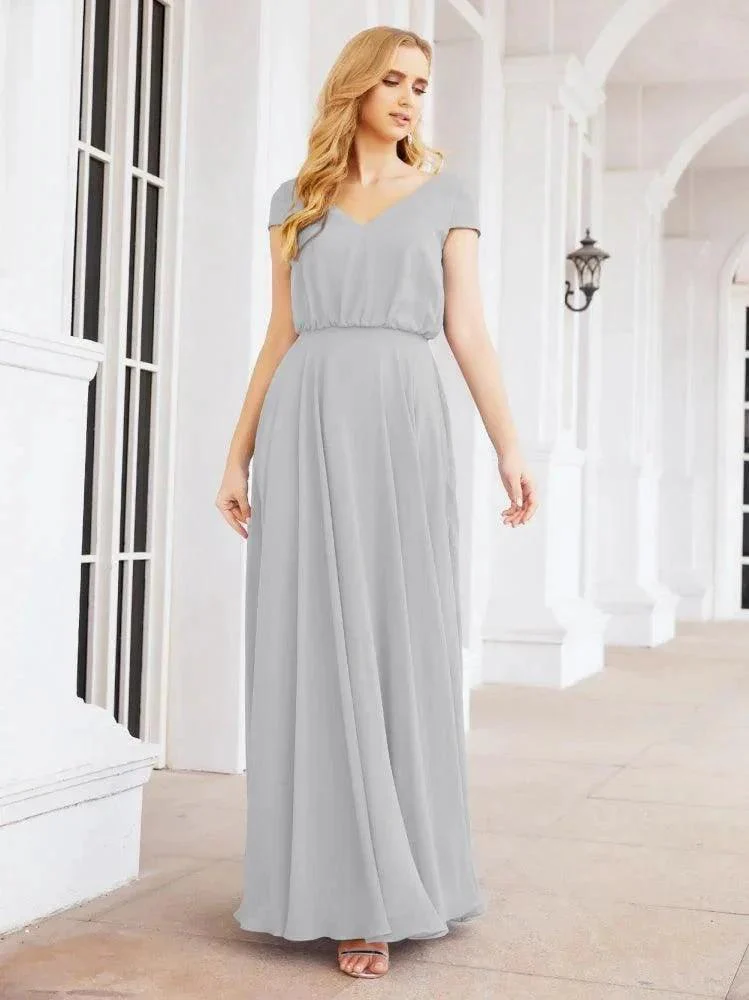Numbersea V-Neck Bridesmaid Dresses Long Cap Sleeves Prom Evening Formal Gowns 28071 - Image 54