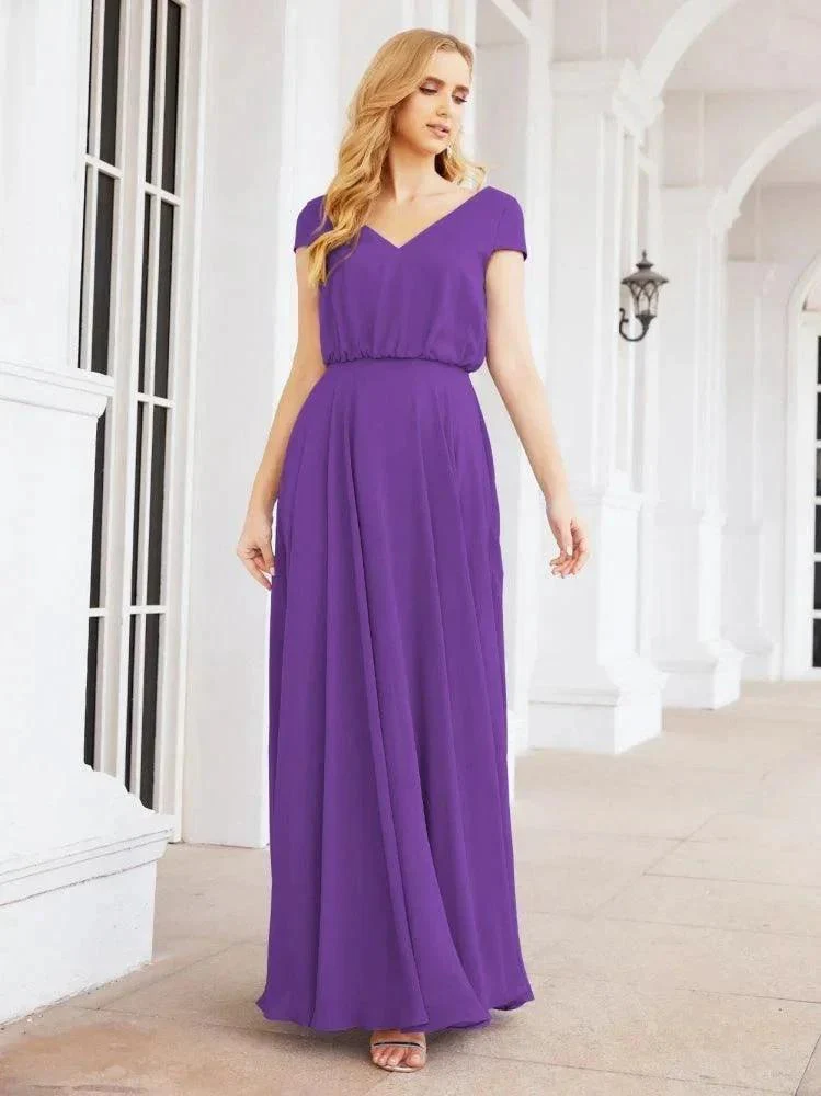 Numbersea V-Neck Bridesmaid Dresses Long Cap Sleeves Prom Evening Formal Gowns 28071 - Image 56