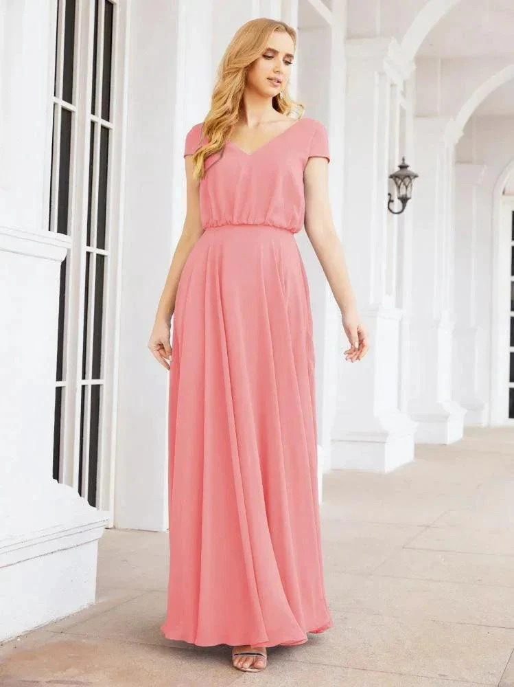 Numbersea V-Neck Bridesmaid Dresses Long Cap Sleeves Prom Evening Formal Gowns 28071 - Image 60
