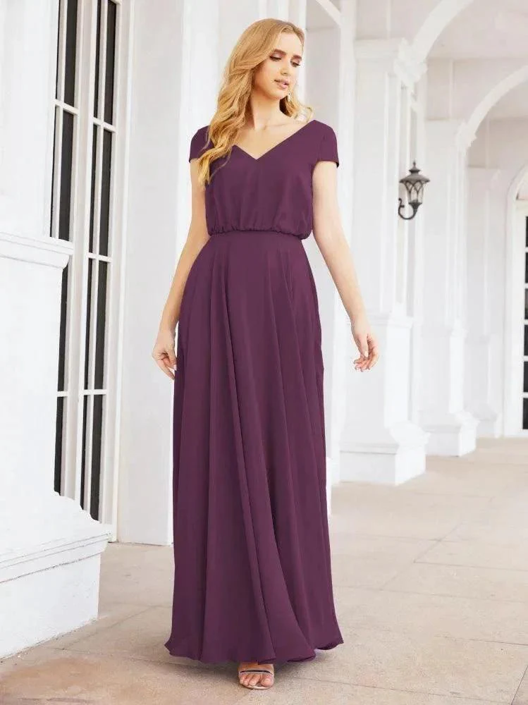 Numbersea V-Neck Bridesmaid Dresses Long Cap Sleeves Prom Evening Formal Gowns 28071 - Image 62