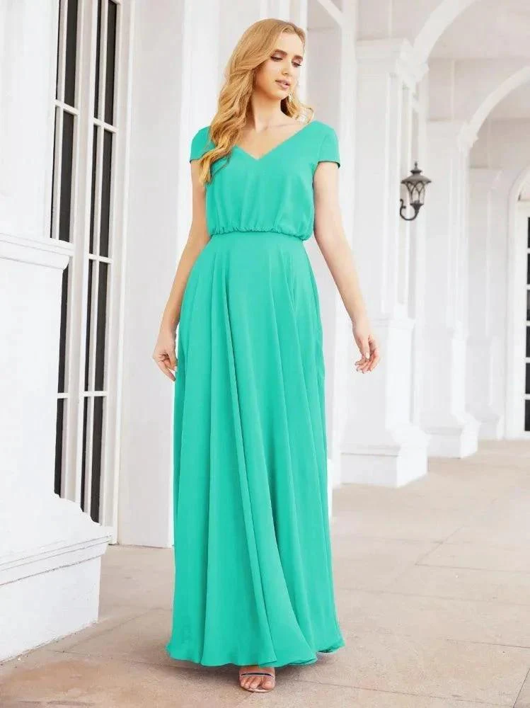 Numbersea V-Neck Bridesmaid Dresses Long Cap Sleeves Prom Evening Formal Gowns 28071 - Image 64
