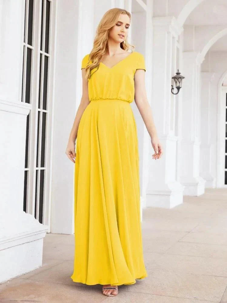 Numbersea V-Neck Bridesmaid Dresses Long Cap Sleeves Prom Evening Formal Gowns 28071 - Image 66