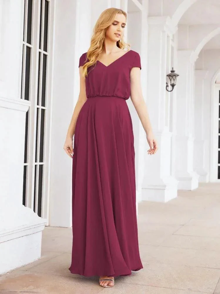 Numbersea V-Neck Bridesmaid Dresses Long Cap Sleeves Prom Evening Formal Gowns 28071 - Image 68