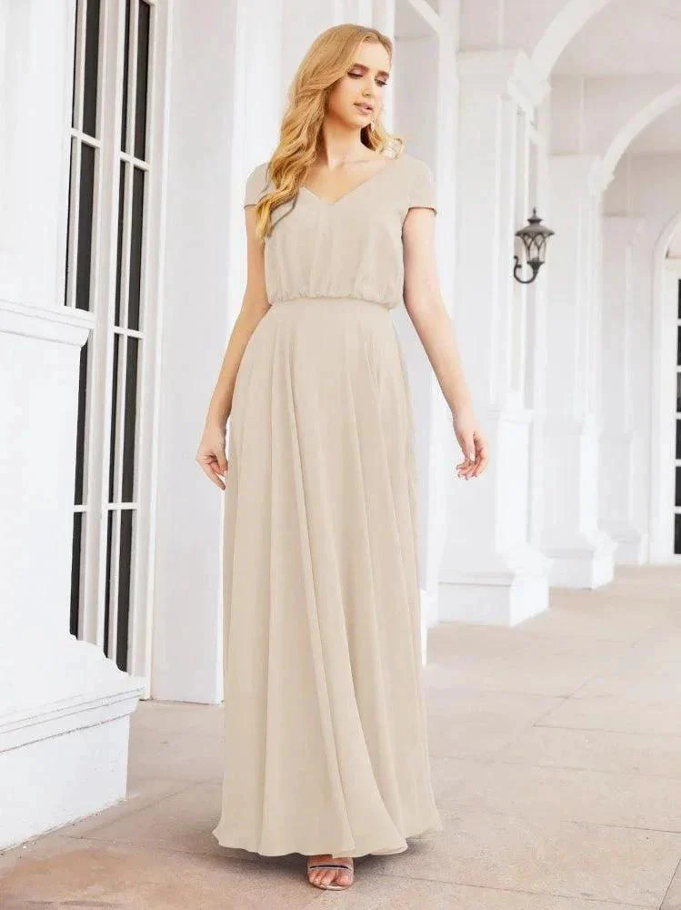 Numbersea V-Neck Bridesmaid Dresses Long Cap Sleeves Prom Evening Formal Gowns 28071 - Image 70