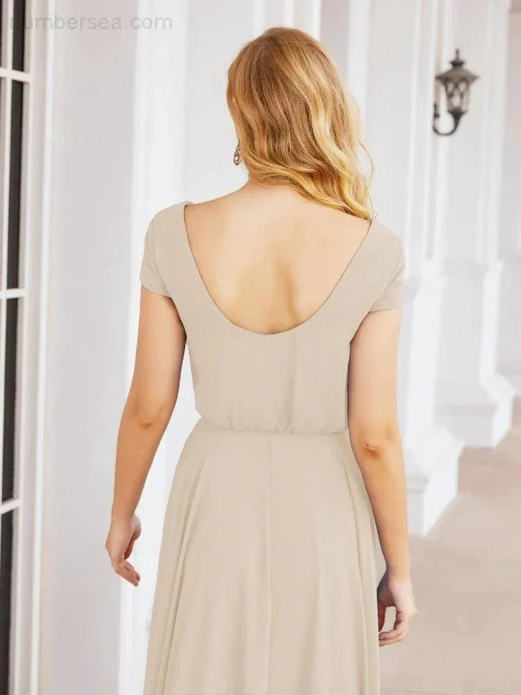 Numbersea V-Neck Bridesmaid Dresses Long Cap Sleeves Prom Evening Formal Gowns 28071 - Image 71