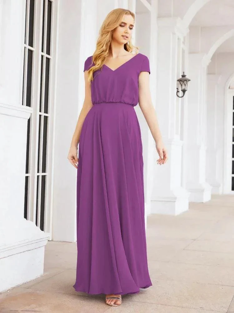 Numbersea V-Neck Bridesmaid Dresses Long Cap Sleeves Prom Evening Formal Gowns 28071 - Image 72