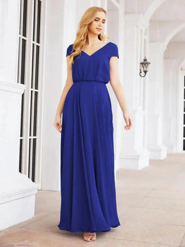 Numbersea V-Neck Bridesmaid Dresses Long Cap Sleeves Prom Evening Formal Gowns 28071 - Image 74