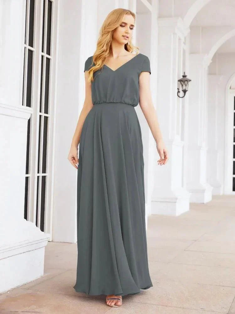 Numbersea V-Neck Bridesmaid Dresses Long Cap Sleeves Prom Evening Formal Gowns 28071 - Image 76