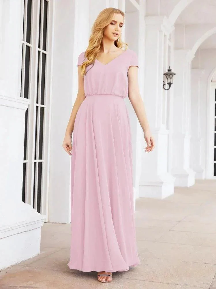 Numbersea V-Neck Bridesmaid Dresses Long Cap Sleeves Prom Evening Formal Gowns 28071 - Image 78