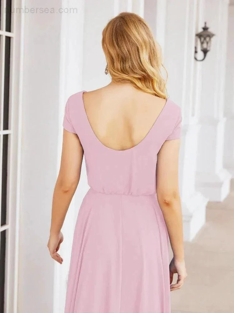 Numbersea V-Neck Bridesmaid Dresses Long Cap Sleeves Prom Evening Formal Gowns 28071 - Image 79