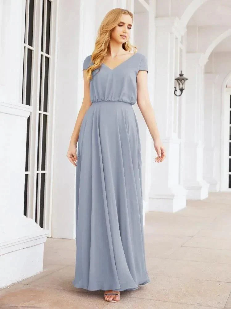 Numbersea V-Neck Bridesmaid Dresses Long Cap Sleeves Prom Evening Formal Gowns 28071 - Image 8