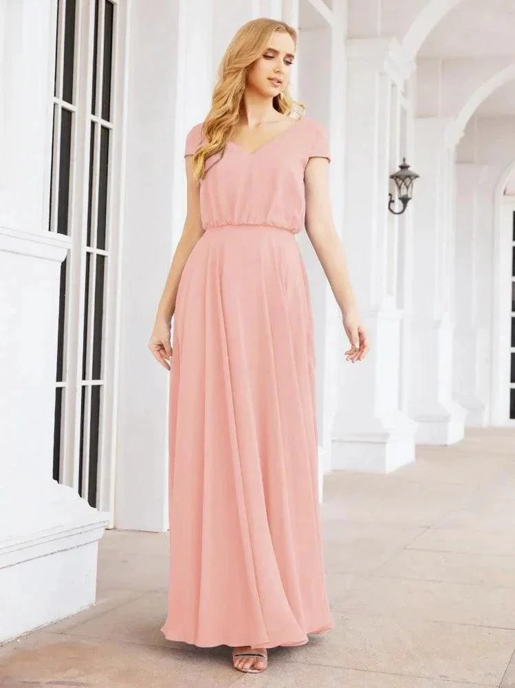 Numbersea V-Neck Bridesmaid Dresses Long Cap Sleeves Prom Evening Formal Gowns 28071 - Image 80