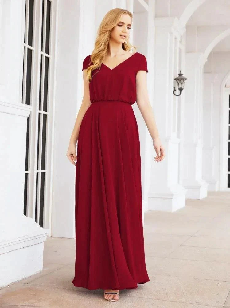 Numbersea V-Neck Bridesmaid Dresses Long Cap Sleeves Prom Evening Formal Gowns 28071 - Image 82